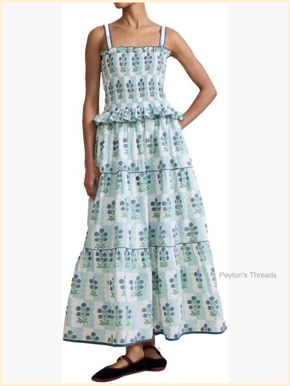 Women Floral Maxi Dress Sleeveless Smocked Ruffle Flowy Boho Sundress with
